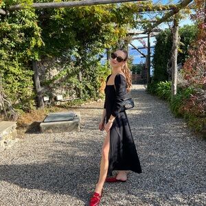 Square Neck Black Reformation Midi Dress